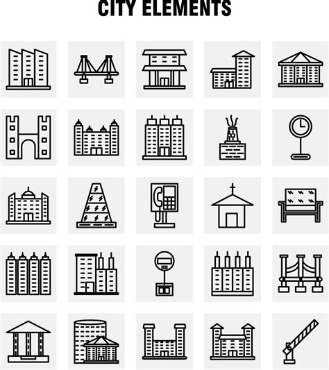 City Elements Line Icons Set For Infographics Mobile UXUI Kit And Print