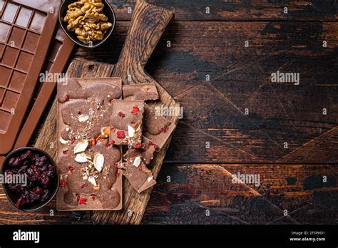 Homemade Craft Milk Chocolate Bar With Hazelnuts Peanuts Cranberries