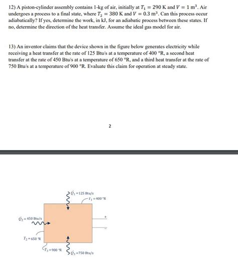 Solved 12 A Piston Cylinder Assembly Contains 1 Kg Of Air