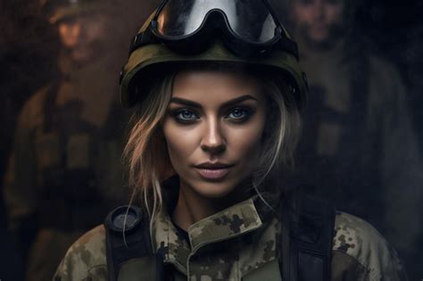 Premium Ai Image Beautiful Caucasian Female Private Military