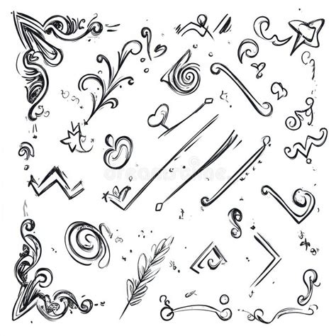 Decorative Hand Drawn Doodles And Flourishes In Black Ink Stock