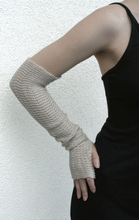 Arm Warmers Ecru Beige Fingerless Gloves Mittens Mitaines Pure Etsy