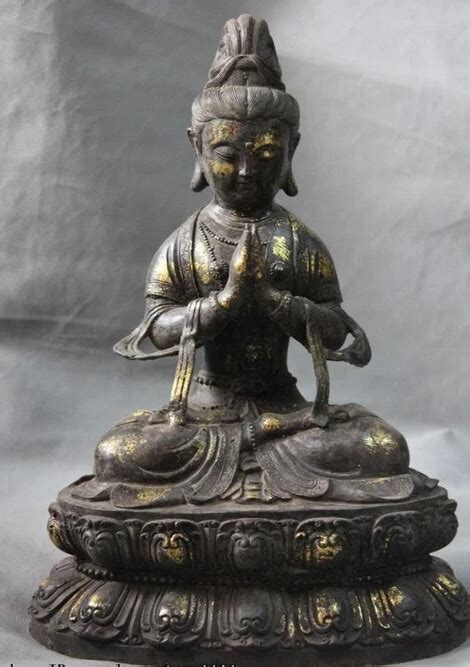 Xd 001923 Tibet Old Bronze Copper Lotus Flower Kwan Yin GuanYin