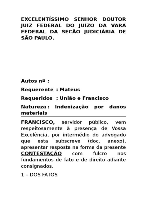 Peça Processual N 02 ContestaÇÃo Responsabilidade Civil Do Estado