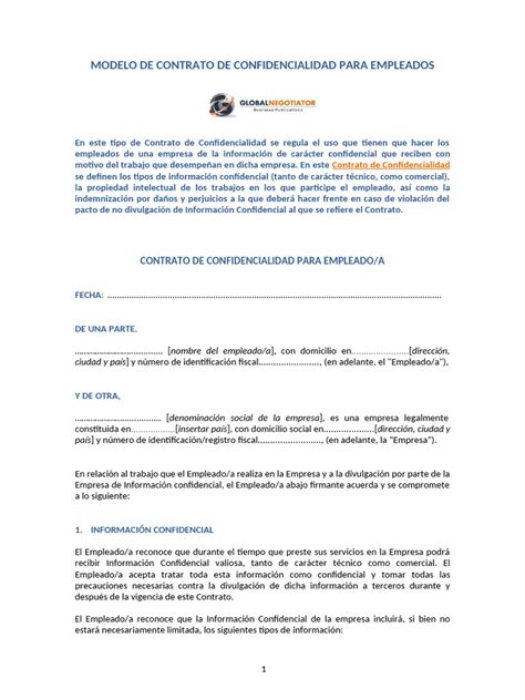 Modelo Contrato De Confidencialidad Para Empleados Pdf