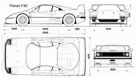 Ferrari F40 Blueprint - Download free blueprint for 3D modeling ...