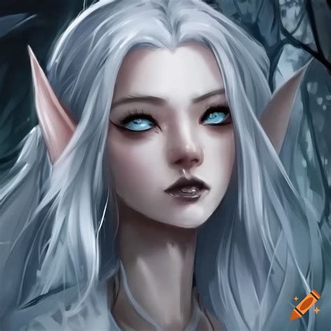 Image Of An Elf With White Hair And Black Eyes On Craiyon