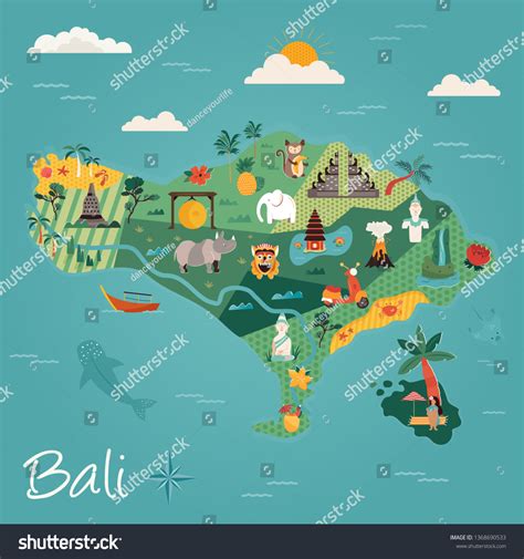 Cartoon Illustration Bali Famous Landmarks Symbols Stock Vector