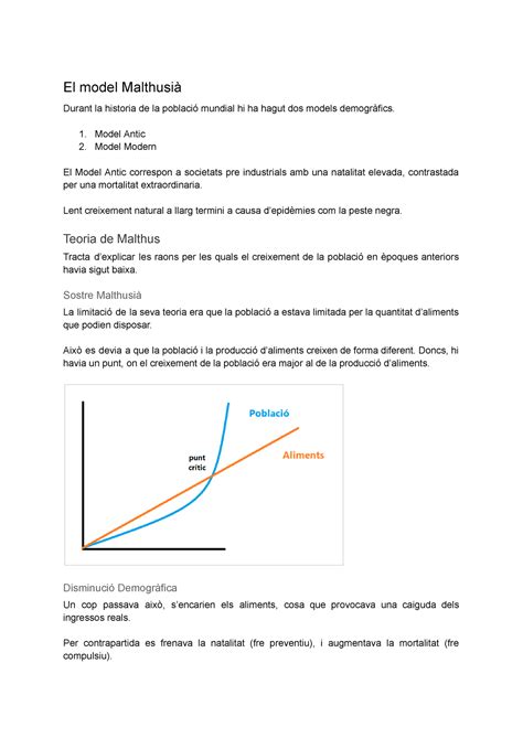 Historia Economica Apunts Hist Rica Econ Mica El Model Malthusi