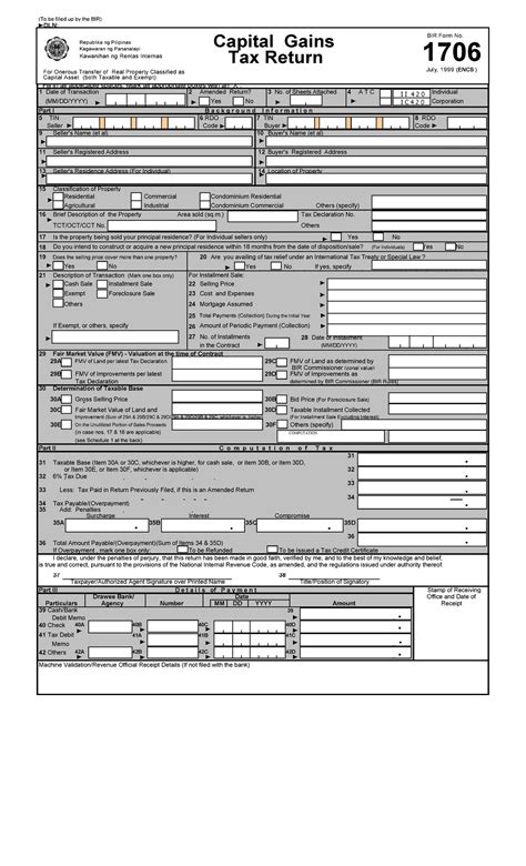 Cgt 1706 Bir Forms Used In Capital Gains And Income Tax To Be Filled Up By The Bir Dln