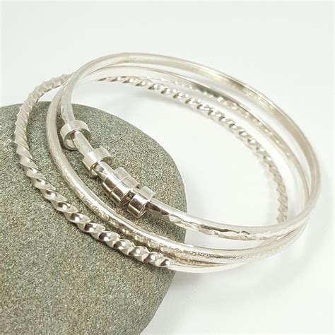 Sterling Silver Stacking Bangles Handmade Solid Silver Bracelet Set