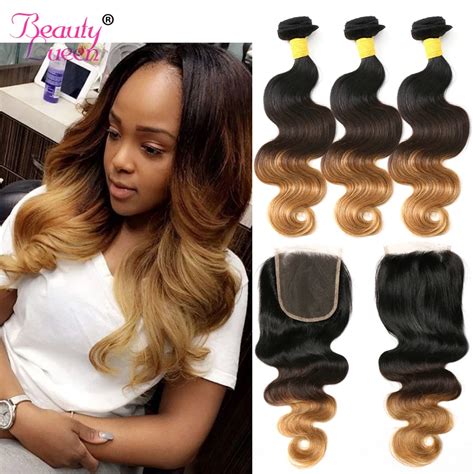 Ombre Blonde Bundles With Closure Ombre Brazilian Blond Human Hair Body