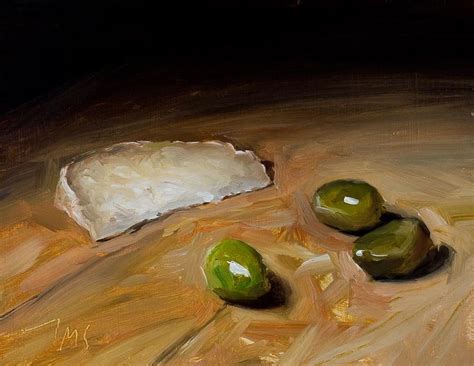 Daily Paintings Cheese Slice And Green Olives Postcard From