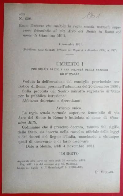 Roma Regio Decreto Intitola Scuola Femminile A Giannina Milli In Via