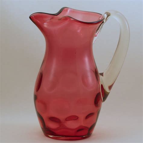 Vintage Cranberry Glass Pitcher With Coin Dot Two Cup Capacity 6 Tall The Townhouse Antiques