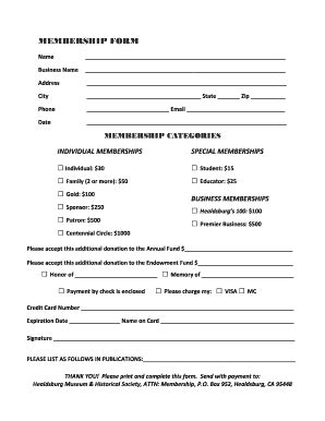 Fillable Online Healdsburgmuseum MEMBERSHIP FORM Healdsburg Museum