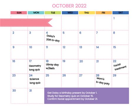 Free Pretty October 2022 Calendar Template To Edit Online