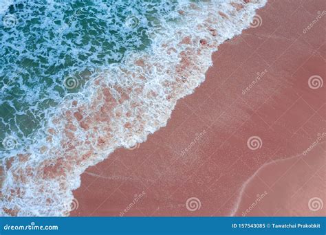 Aerial View of Pink Beach and Blue Ocean Wave. Stock Image - Image of ...