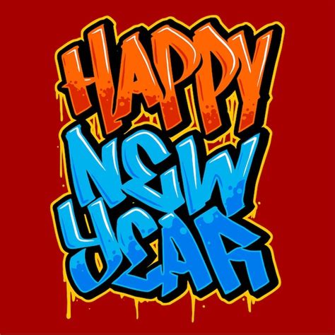 Vector de feliz año nuevo letras con estilo graffiti Vector Premium