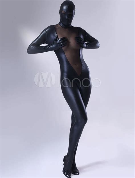 New Arrival Marvellous Black Shiny Metallic Lycra Female Zentai