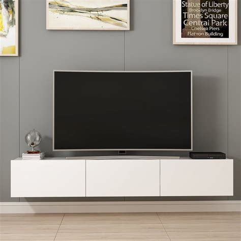 Mueble Tv Suspendido 3 Puertas Blanco L180 Cm Rigel Maisons Du Monde