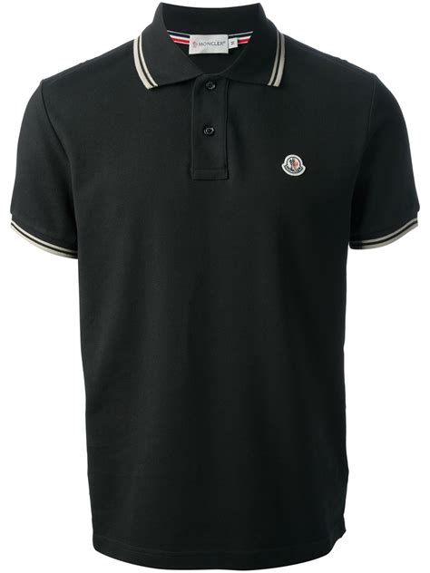 Moncler Striped Trim Polo Shirt In Black For Men Lyst