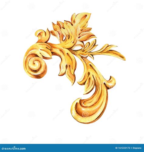 Watercolor Golden Baroque Set Of Floral Curl Rococo Ornament Element