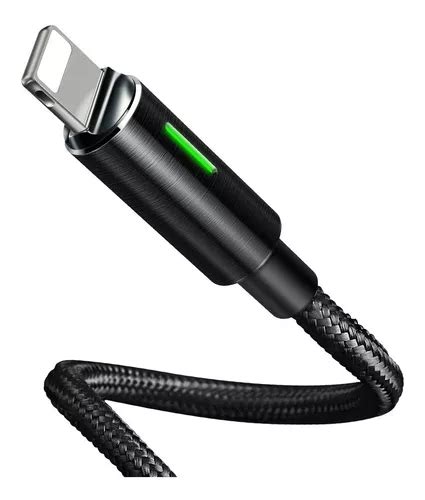 Cable Usb A Lightning Inteligente Con Luz Led Uso Rudo M Color Negro