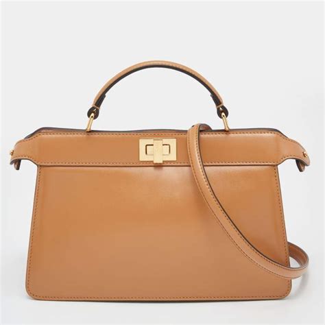 Fendi Brown Leather Peekaboo Iseeu East West Top Handle Bag Fendi The