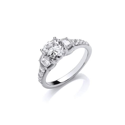 Sparkling Silver Cubic Zirconia Solitaire Ring Cavendish French