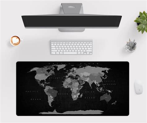 Black World Map Desk Mat Large Desk Pad 14x24 18x36 Political World