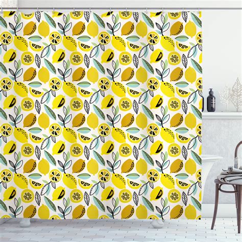 Ambesonne Lemon Shower Curtain Simplified Citrus Ornament 69wx75l