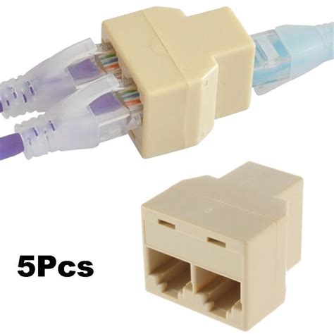 Vhoic 5pcs 1 To 2 Professional Lan Ethernet Universal Dual Female Port Rj45 Splitter Cat5 Cat6