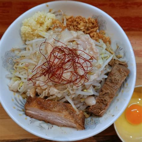 『小ラーメン（豚2枚）900円 汁なし 150円（蒜・脂）』ラーメン二郎 会津若松駅前店のレビュー ラーメンデータベース