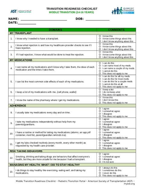 Sample Transition Readiness Assessment Got Transition Doc