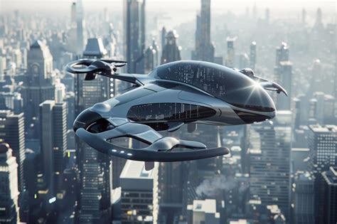 Premium Photo A Futuristic Spaceship Flying Over A City With The