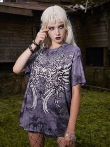 ROMWE Goth Tie Dye Heart Wings Print Tee SHEIN USA