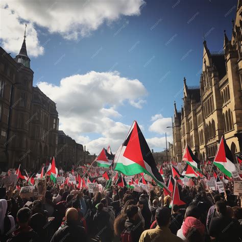 Premium Photo | Massive march with Palestine flags Ai generative