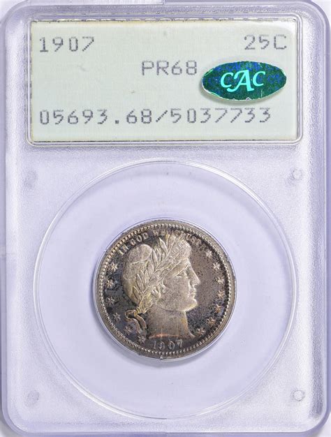 Barber Quarter Pcgs Proof Cac Green Ogh St Gen Toned