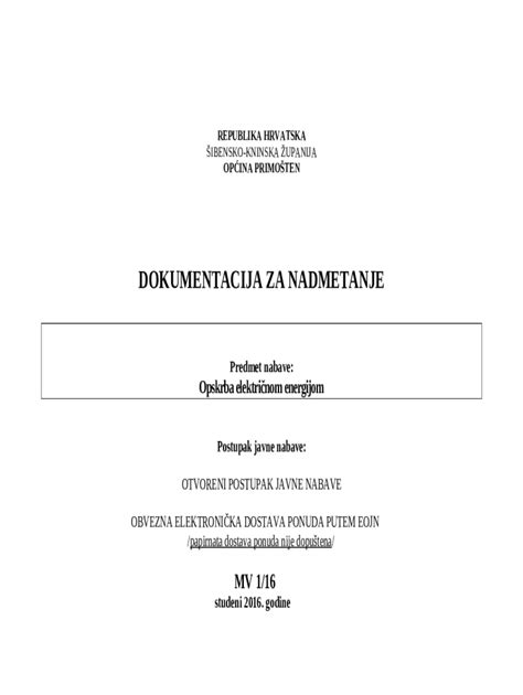 DOKUMENTACIJA ZA NADMETANJE Predmet Nabave Doc Template PdfFiller