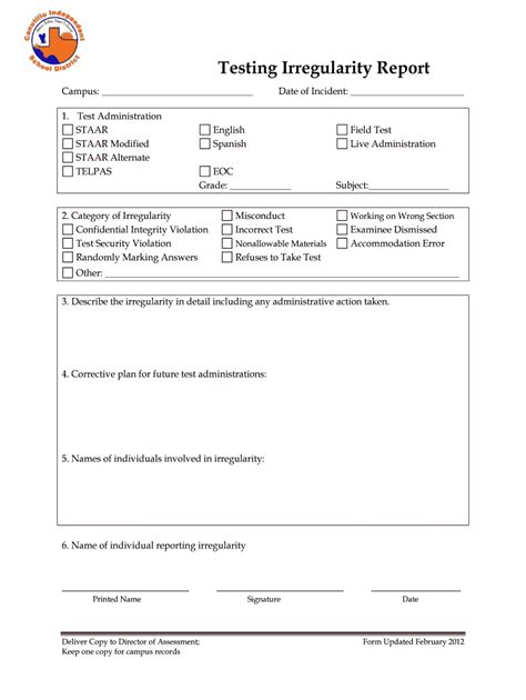 Fillable Online Testing Irregularity Report Fax Email Print Pdffiller