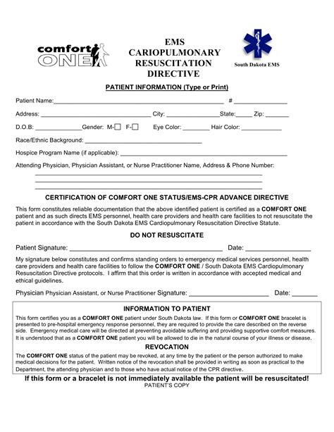 Free South Dakota Do Not Resuscitate Dnr Order Form Pdf Eforms