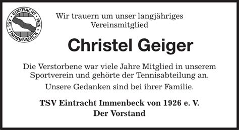 Christel Geiger Nachruf Stader Tageblatt