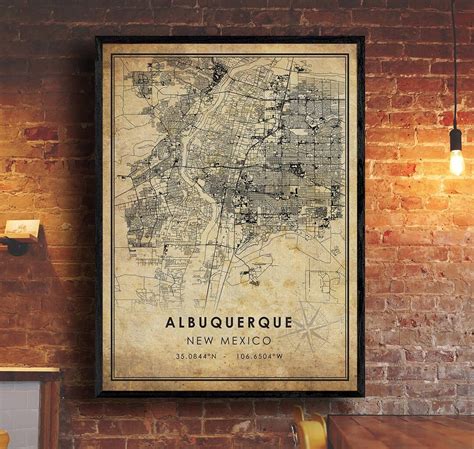 Albuquerque Vintage Map Print Albuquerque Map New Mexico City Road Map ...