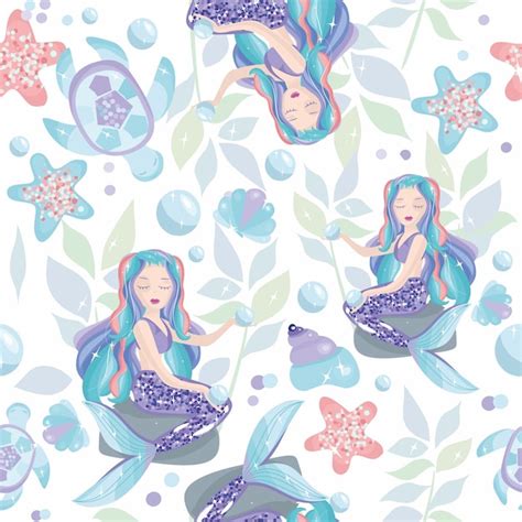 Premium Vector Mermaids Seashells Stars Underwater World Seamless Pattern