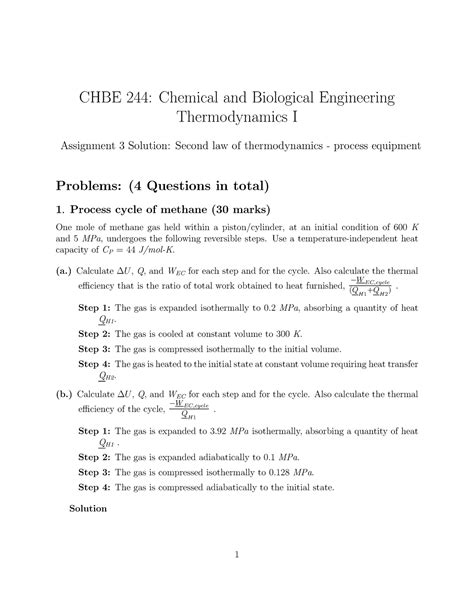 CHBE244 Assignment 03 Solutions CHBE 244 Chemical And Biological