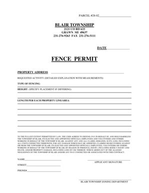 Fillable Online Blairtownship Fence Permit Lupdoc Blairtownship Fax