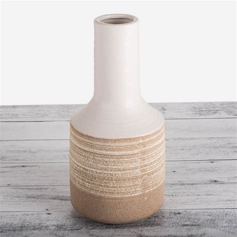 Florero Botella Textura Blanco Beige 34x16 5cm De 100 Piedra Haus