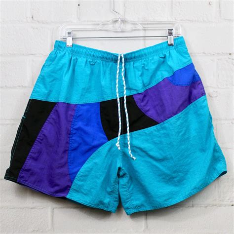 90s Color Block Swim Trunks Mens Vintage Geometric 80s Surf Odyssey