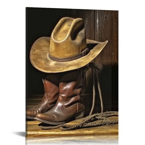 Gotuvs Vintage Western Cowboy Wall Art Cowboy Hat Boots Art Print